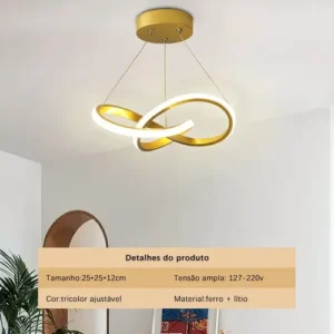 Lustre Pendente Led Modern, Luminaria De Teto 3 Em 1 Dourado - Imagem 5