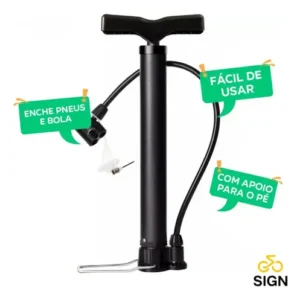 Bomba Para Pneu de Bicicleta Portátil De Ar Manual 3 Bicos 2 Válvulas Fina E Grossa Encher Pneus De Bike Carro Moto Bola Balão Colchão Inflável Bico Schrader E Presta Cor Preto Sign - Imagem 10