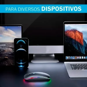 Mouse Sem Fio Recarregável Wireless Optico Led Rgb Ergonômico Sem Fio Para Pc Desktop Notebook Tablet Smartphone Preto - Imagem 9