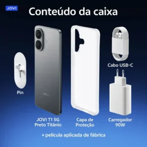 Smartphone JOVI T1 5G 256GB 16GB RAM (8GB+8GB Estendida) Bateria 6500mAh Câmera 50MP 4K - Preto Titânio - Imagem 13