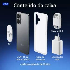 Smartphone JOVI T1 5G 256GB 16GB RAM (8GB+8GB Estendida) Bateria 6500mAh Câmera 50MP 4K - Preto Titânio - Imagem 13