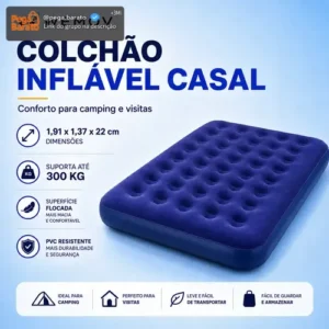 Colchão Inflável Casal grande Confortável e Aveludado para Acampamento com Bomba de Ar - Aguenta até 300kg - Wemov - Imagem 1
