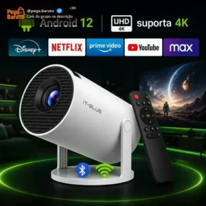 Projetor Portátil Cinema Smart Android 12 Premium WiFi 5G Bluetooth 2GB RAM 16GB Suporta Full HD e 4K Giro 180° Hypefull Série HY300 Homologado Anatel Bivolt - Imagem 1