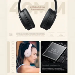Fone De Ouvido Headphone Dapon H02d Bluetooth 5.1 Over-ear 22 Horas De Bateria Rosa - Imagem 9