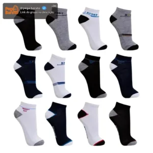 Kit 12 Pares Meia Masculino Cano Curto Soquete Varias Cores - Imagem 1