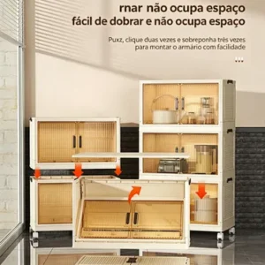 Armário Dobrável 5 Andares C/ Rodas Portas Transp.creme - Imagem 5