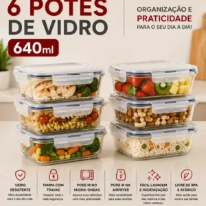 Kit 6 Potes 640ml Vidro Hermético 4 Travas Marmita Refratario Star House com 4 travas de super vedação - Imagem 9