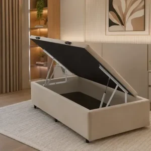 Cama Box Baú Solteiro Preto Suede 88x188x42 - Imagem 4