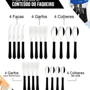 Faqueiro Tramontina Aço Inox 20 Peças Jogo Talheres Presente - Imagem 5