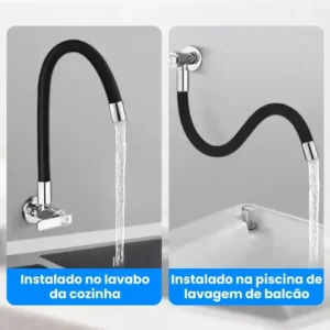 Torneira De Cozinha Gourmet Parede Flexível Preta 1/4 Volta - Imagem 8