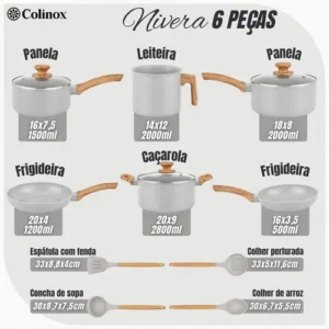 Jogo De Panelas Antiaderentes 10 Peças Indução E Utensílios Cinza - Imagem 3