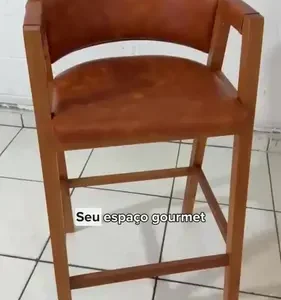 Banqueta Liz Alta Madeira Maciça C/ Braços Encosto Corino - Imagem 2