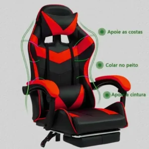 Cadeira Gamer Reclinável Ergonômica Com Apoio Para Pés e Cabeça de Couro Sintético Vermelho Sweet Studio - Imagem 9