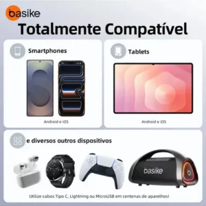 Carregue todos com um só: Basike GaN 30W Turbo Vórtice, 5 portas USB A+C, cabo Type-C 1,5m incluso, bivolt, carregamento rápido para iPhones e Androids. - Imagem 4