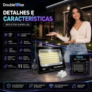 Kit 2 Refletores LED 400W Double Wise Branco Frio IP67 Áreas Externas - Imagem 4