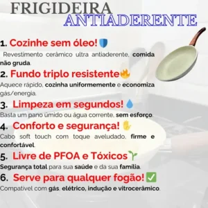 Frigideira Cerâmica 24cm Grande Premium Antiaderente Fogão Cooktop Indução Gás Elétrico Panela Frita Sem Óleo Não Gruda - Imagem 3