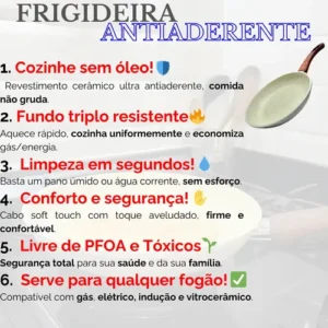 Frigideira Cerâmica 24cm Grande Premium Antiaderente Fogão Cooktop Indução Gás Elétrico Panela Frita Sem Óleo Não Gruda - Imagem 3