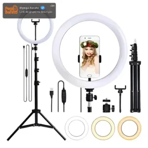 Ringlinght Led Lumi Luz Flash Estudio Profissional Com Tripe 210m Cor Preto 18W Pontokit - Imagem 1