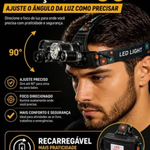 Lanterna De Cabeça Led Recarregável Farol Bike 3 Leds Zoom 300m Alta Potência Pesca Trilha Camping - Imagem 7