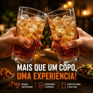 Jogo de 6 Copos Alto 320ml Miami Vidro Grosso Moderno Luxo Transparente Quadrado ViaCruz - Imagem 9