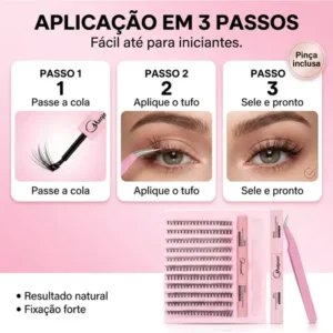 Kit Extensão de Cílios Tufos Mix 30D e 40D com Cola e Pinça para Maquiagem - Imagem 5