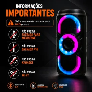Caixa De Som Bluetooth Potente 50w Rgb Tws Usb Fm Portátil - Imagem 13