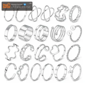 Conjunto Anéis Dourados Femininos Ajustáveis Moda - Imagem 1