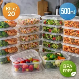 Kit 20 Potes 500 Ml Transparente Marmita Fitness Bpa Free Reutilizável Tampa Hermética Micro E Freezer Ponte Lar Utilidades - Imagem 9