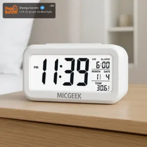 Relógio Digital Mesa Despertador Inteligente Cabeceira Quarto Idoso Com Sensor De Temperatura Micgeek - Imagem 1