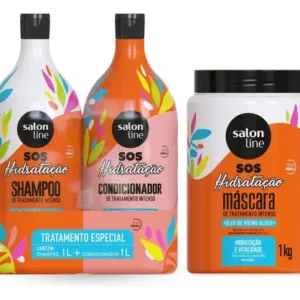 Kit Shampoo E Condicionador 1l + Máscara 1kg Sos Hidratação com Óleo de Rícino Linha de Tratamento Cabelos Danificados - Imagem 6