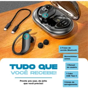 Fone de Ouvido Bluetooth TWS Esportivo com Gancho para Academia e Corrida - Imagem 7