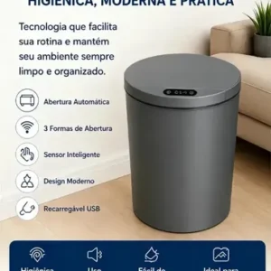 Lixeira Inteligente 16 Litros Com Sensor Automático Para Banheiro e Cozinha Cinza - Imagem 3