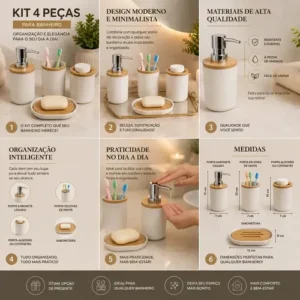 Kit 4 Peças Para Banheiro Porta Sabonete Líquido Algodão Esc - Imagem 6