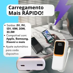Carregador Portátil 20000 Turbo 22.5w Power Bank Premium Universal Rápido Voo Transporte Aéreo Para Samsung iPhone Xiaomi Motorola Celular Smartwatch Tablet Casenn Branco - Imagem 6