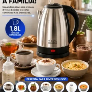 Chaleira Jarra Elétrica 1,8L Litros Em Inox Desligamento Automático Aquecimento Rápido Segura Café Chá Fácil Abertura Tampa Alça Ergométrica - Imagem 6