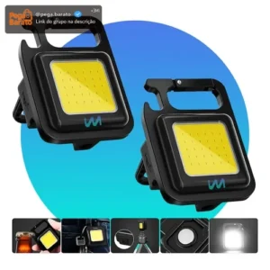 Kit 2x Mini Lanterna Refletor Led Potente 3 Modos De Luz Multifuncional Chaveiro Abridor De Garrafas Pesca Acampamento Trilhas Recarregável Usb Com Imã Wmix Eletrônicos - Imagem 1