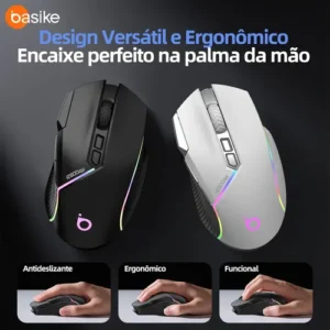 BASIKE mouse gamer sem fio RGB Mouse Recarregável Mouse, Mouse Tri-Modes BT5.1/Tipo C com fio/Sem fio 2.4G - Sensor 30G - 12.800 DPI - 96g Leve 9 ComandosAjustávels Up to 260h Battery Life for PC/Mac - Imagem 6
