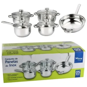 Wincy Conjunto Panelas 5 Peças Tampa Vidro Aço Inox Prateado - Imagem 2