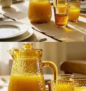 Conjunto Jarra e 6 Copos Âmbar 7 Peças Vidro Acrílico 900ml - Imagem 2