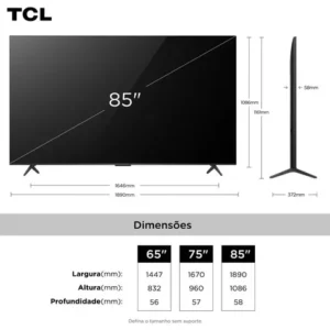 Smart TV TCL 85 Polegadas QLED 4K P8L WiFi Bluetooth Google TV HDR10+ 144 Hz VRR 85P8L - Imagem 4
