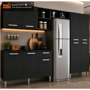 Armário de Cozinha Compacta Pequim UP Multimóveis com Balcão - Preto - Imagem 1