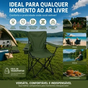 Cadeira Dobrável Para Camping E Pesca Com Suporte Para Copos - Imagem 9