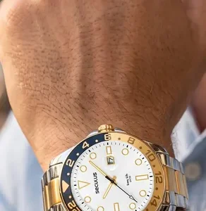 Relógio Seculus Masculino Bicolor Prata Com Dourado Aço Inox Elegante Executivo Luxo Moderno A Prova D'água Original - Imagem 9