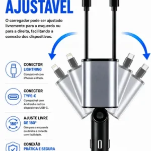 Carregador Veicular 120w Compatível Com Iphone 8 X Xr 11 12 - Imagem 6