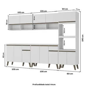 Armário De Cozinha Completa Modulada 270cm Com Armário E Balcão Atlanta Total Carraro Branca - Imagem 5