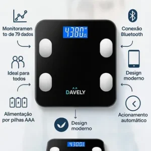 Balança Digital Bioimpedância Bluetooth Corporal Aparelho Alta Capacidade Balança De Banheiro Academia App Para Android E Para Ios Cor Preto Marca Davely - Imagem 3