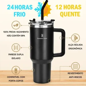 Copo Térmico Gigante 1,2l Inox Com Tampa E Inox Canudo Cor Preto Cor Pura / Material Fosco - Imagem 3