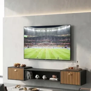Painel Rack Suspenso Sala Tv At 75 Ripado Com Portas Premium - Imagem 9