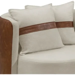 Poltrona Orgânica Base Giratória Maya Corino E Boucle Cru Cor Bege Corino Nozes Desenho Do Tecido Felpudo - Imagem 5