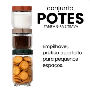 Kit 3 Potes Vidro Herméticos Gire Trava Organizador Cozinha - Imagem 9